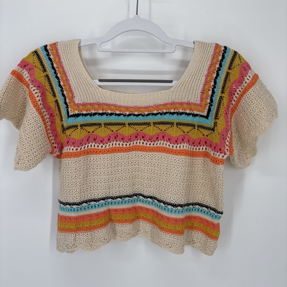 Y2K Crochet Crop Top Womens Medium Boho Beachy Layering Sweater Alicedudu